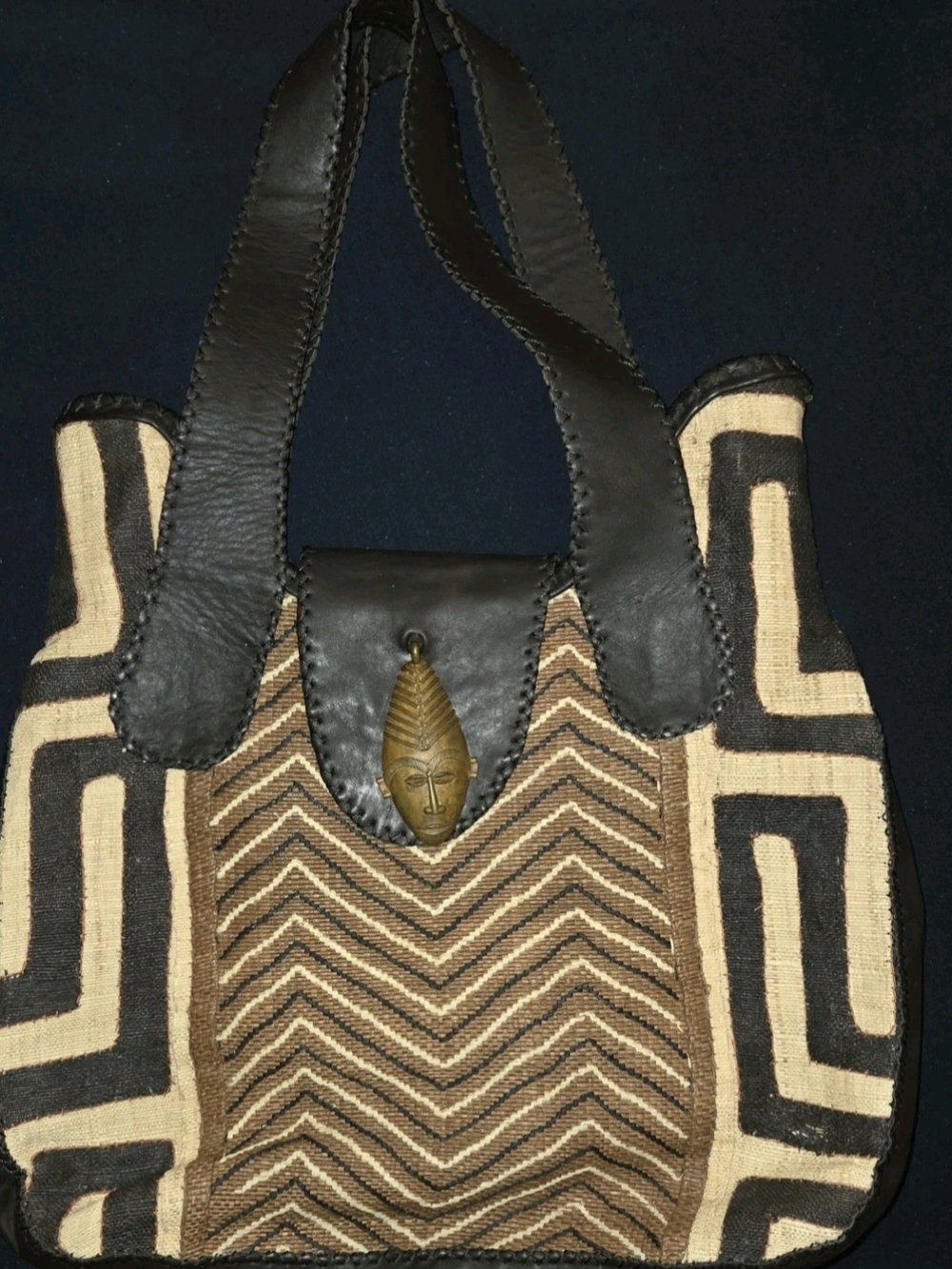Handcrafted Ghana Mudcloth Bag With Mask Closure-New